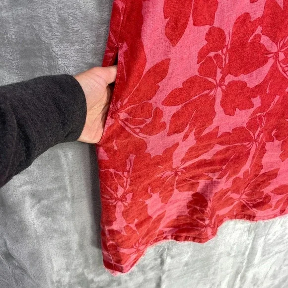 Garnet Hill 100% Linen Dress Size 14 European Flax Red Floral Pockets Sleeveless - Picture 3 of 8
